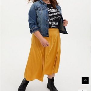 Golden Yellow satin tea length torrid skirt